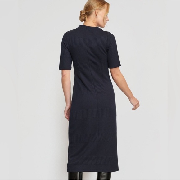 Modern Citizen Evie Ribbed Knit Jersey Ruched Midi Dress Navy Blue Medium - Picture 3 of 11